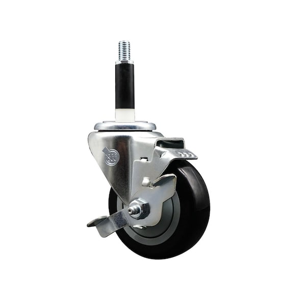 3.5'' Black Poly Swivel 7/8'' Expanding Stem Caster with Brake